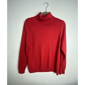 Lands End 100% Cashmere Turtleneck Sweater Red Classic Quiet Luxury Size M